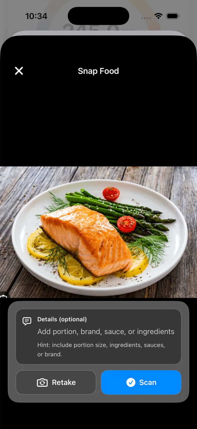 Food photo ready to scan with an optional details field